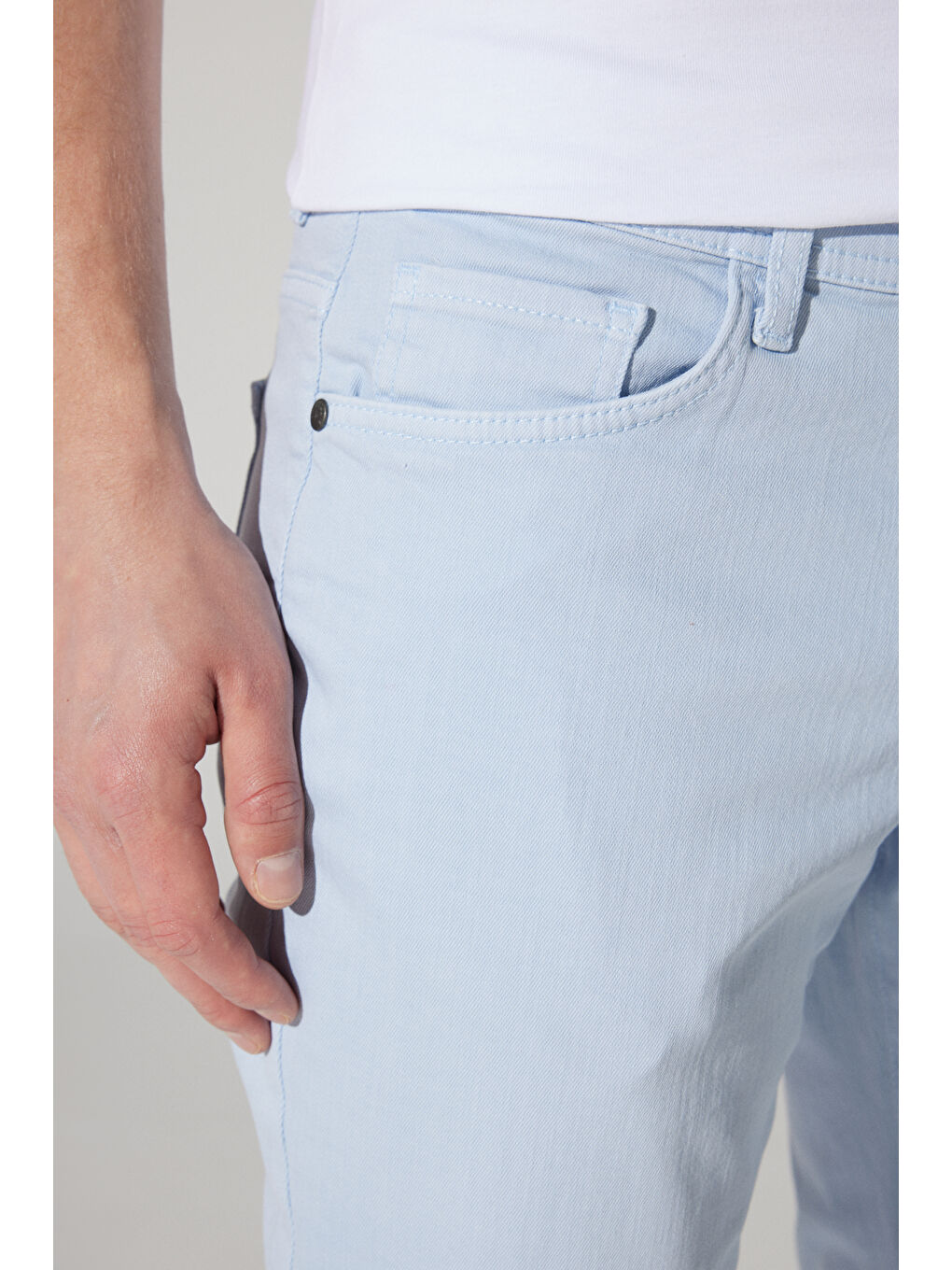 Erkek Mavi 360 Derece Her Yöne Esneyen Slim Fit Dar Kesim Pamuklu Rahat Pantolon-4