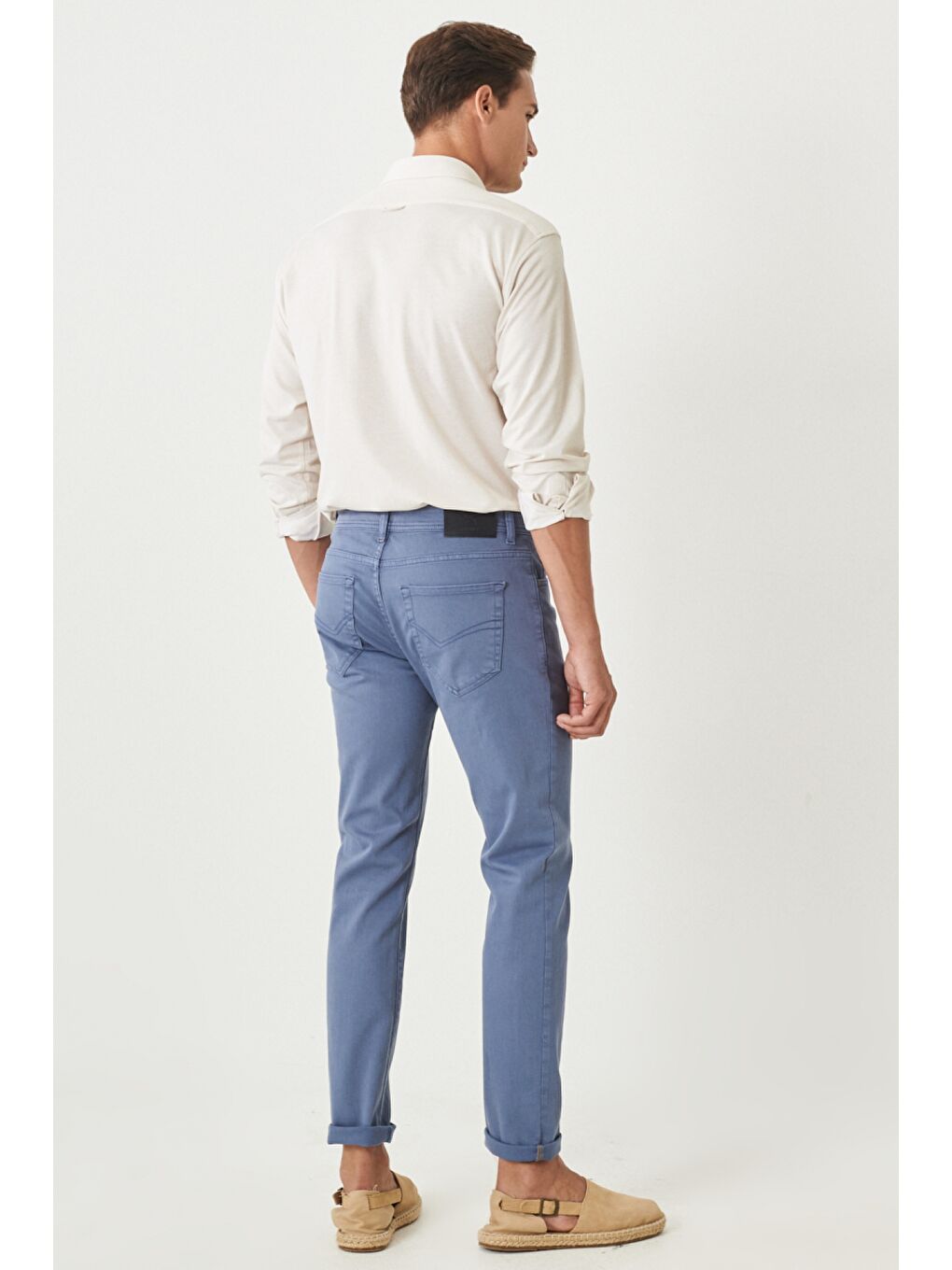 Erkek İndigo 360 Derece Her Yöne Esneyen Slim Fit Dar Kesim Pamuklu Rahat Pantolon-5