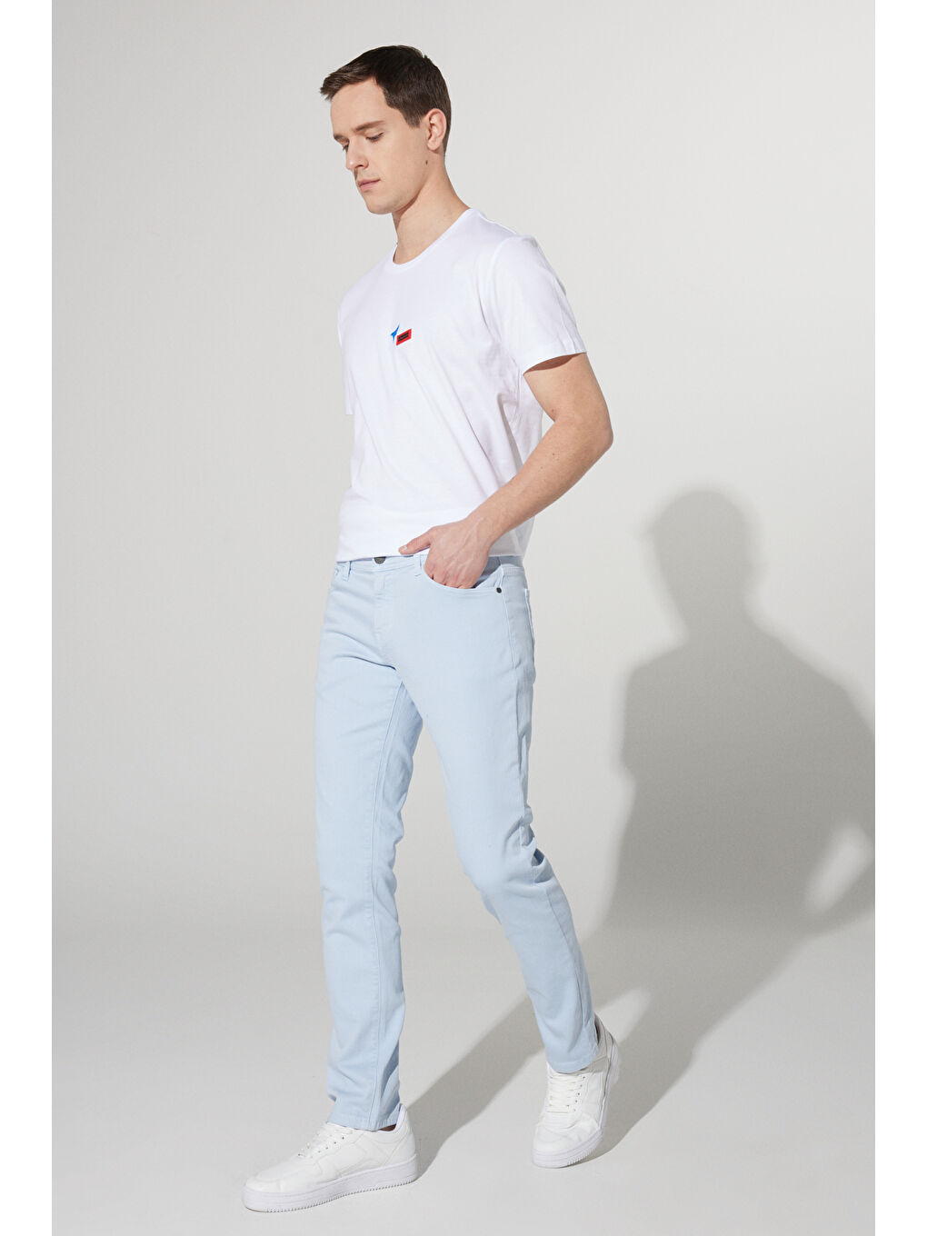 Erkek Mavi 360 Derece Her Yöne Esneyen Slim Fit Dar Kesim Pamuklu Rahat Pantolon-5