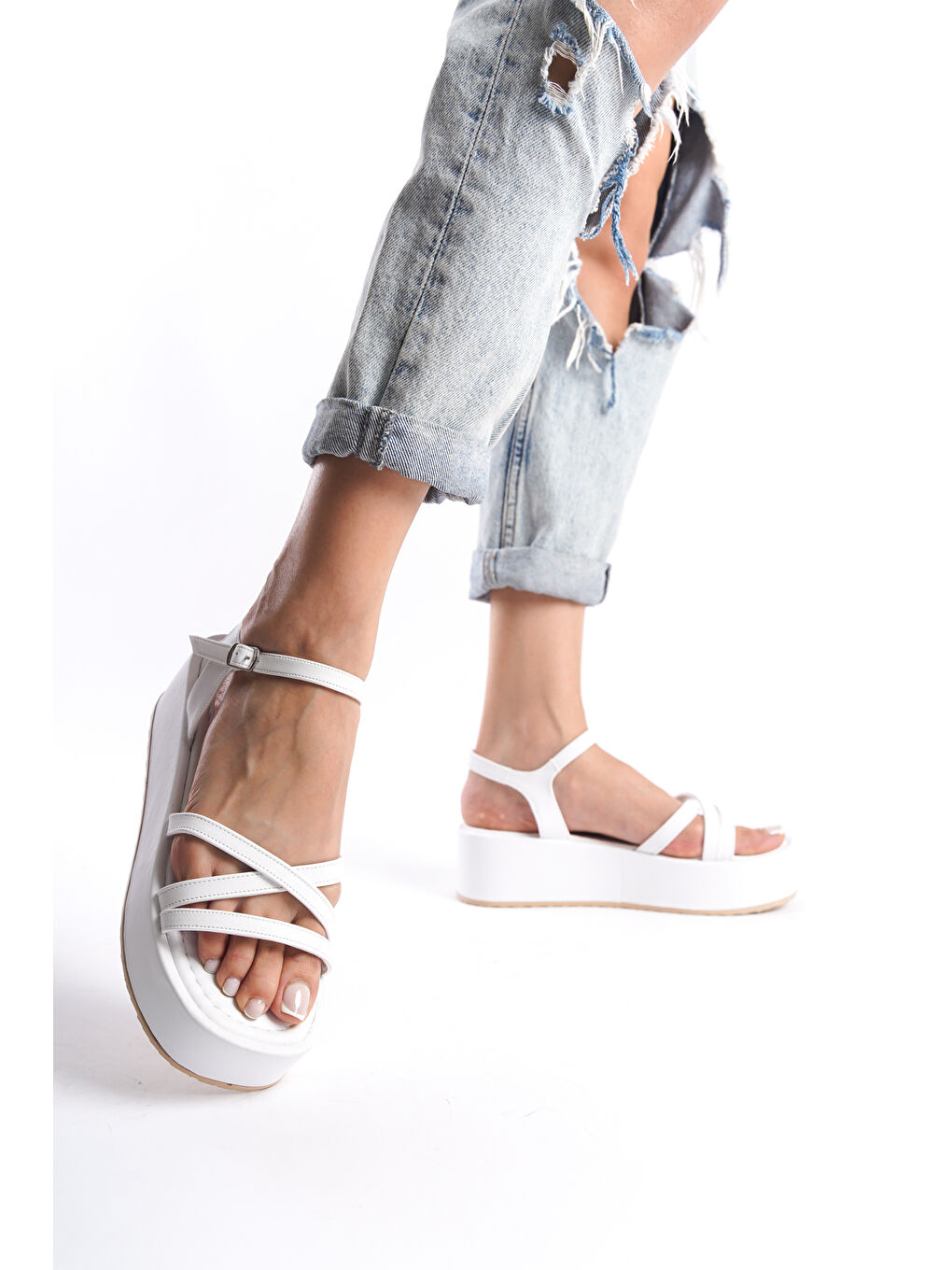 Beyaz D1016 Günlük Ortopedik Kadın Sandalet-3