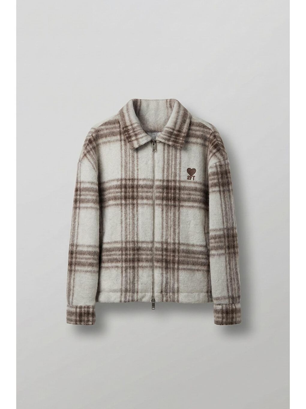 Erkek Oversize Fermuarlı Ekose Desenli Ceket Bej