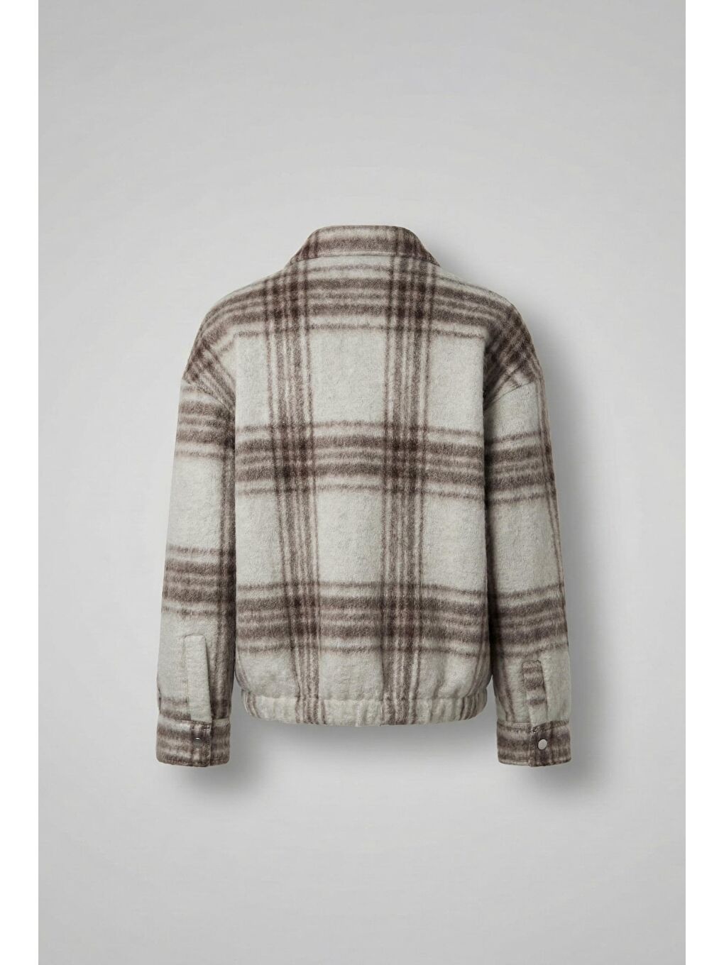 Erkek Oversize Fermuarlı Ekose Desenli Ceket Bej-1