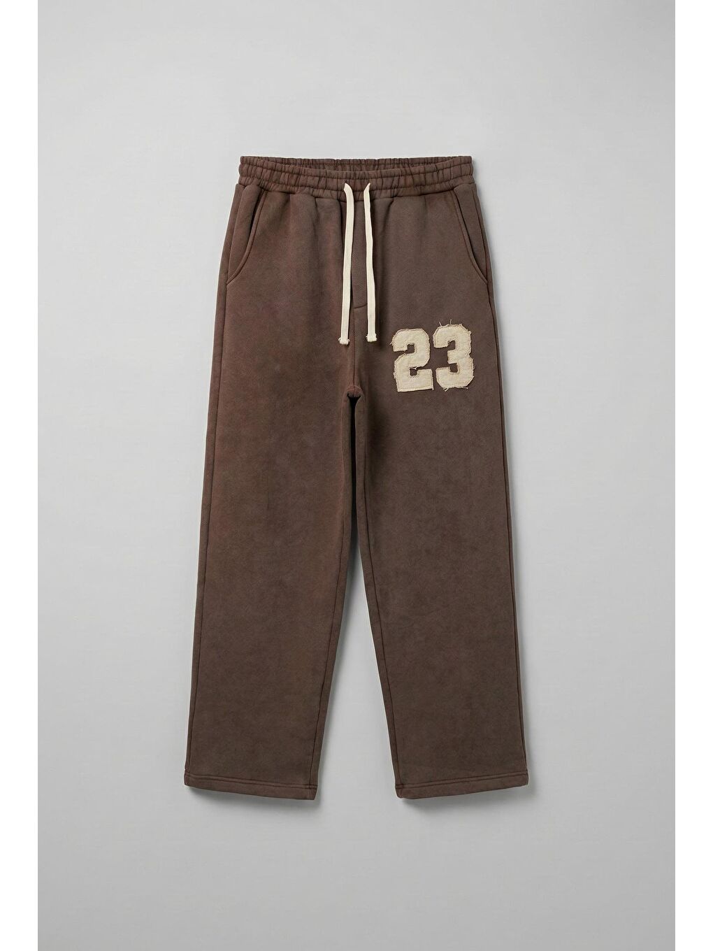 Erkek Baskılı Yıkamalı Baggy Fit Eşofman Altı Kahverengi