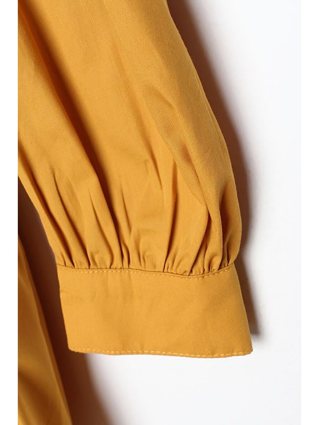 Sarı Hardal Nervürlü Yakasız Pamuklu Tunik-5
