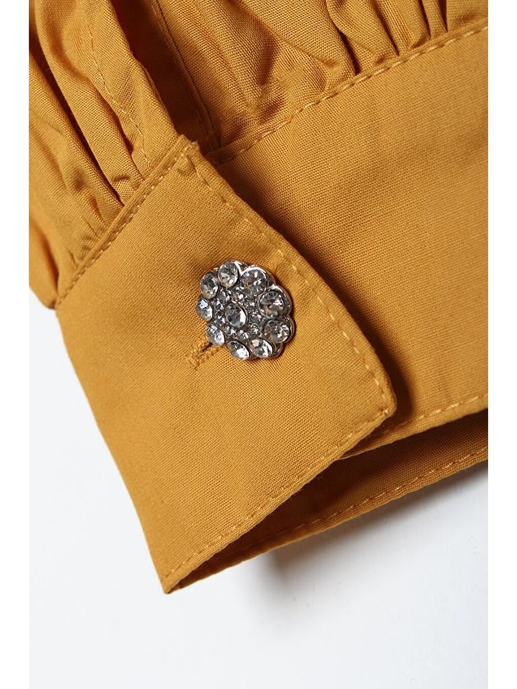 Sarı Hardal Nervürlü Yakasız Pamuklu Tunik-6