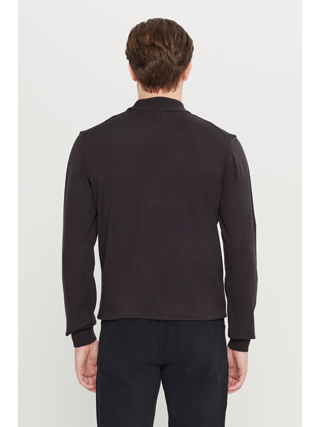 Erkek Kahverengi Tüylenme Yapmayan Anti-Pilling Standart Fit Yarım Balıkçı Yaka Triko Kazak-4