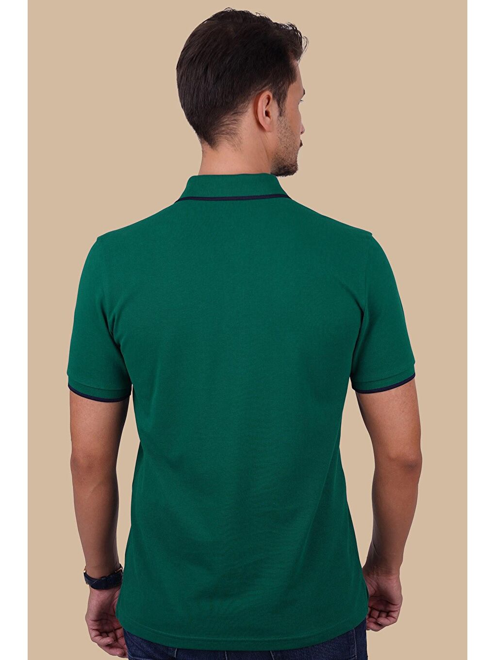 Yeşil Lacivert Yaka Çizgili Erkek Polo Yaka Tişört-6