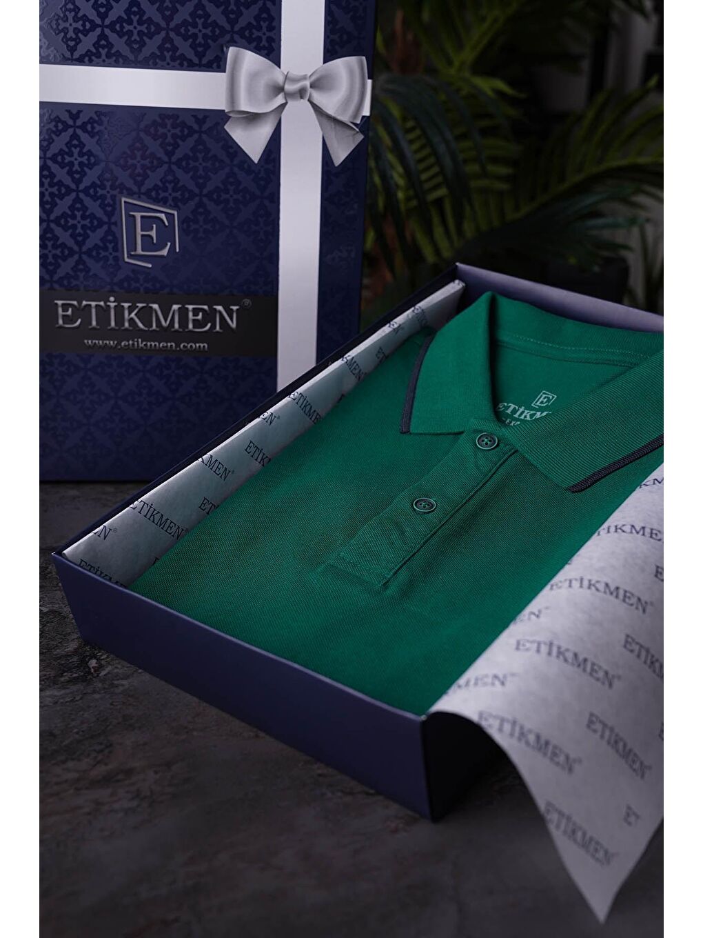 Yeşil Lacivert Yaka Çizgili Erkek Polo Yaka Tişört-3