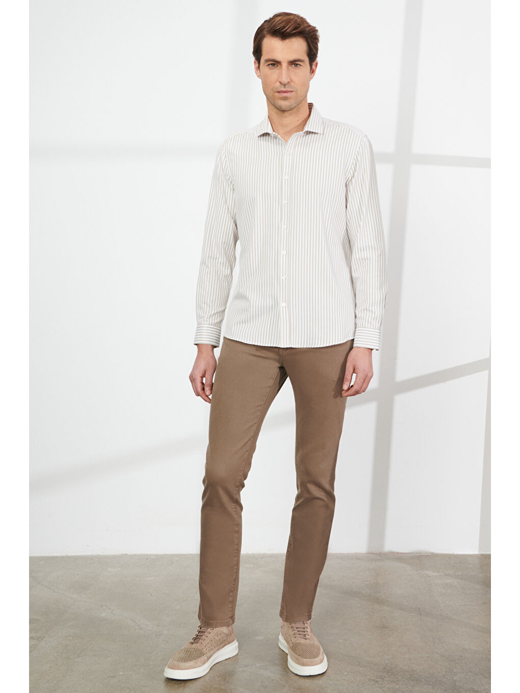 Bej Erkek Vizon 360 Derece Her Yöne Esneyen Rahat Slim Fit Pantolon-2