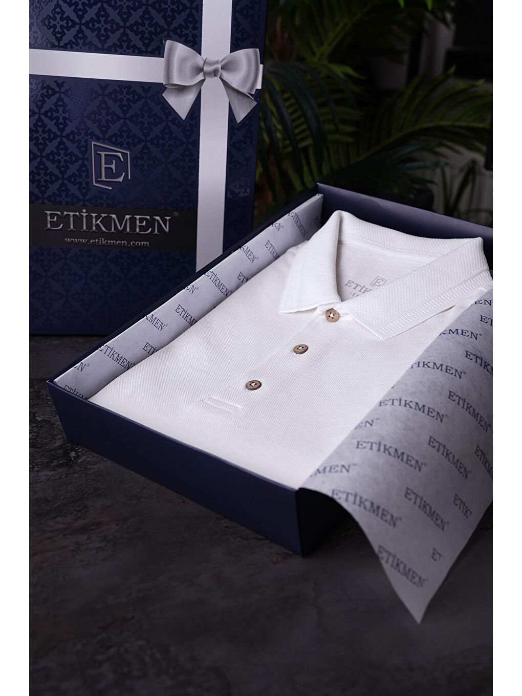 Beyaz Yaka Desenli Erkek Polo Yaka %100 Pamuk Tişört-3