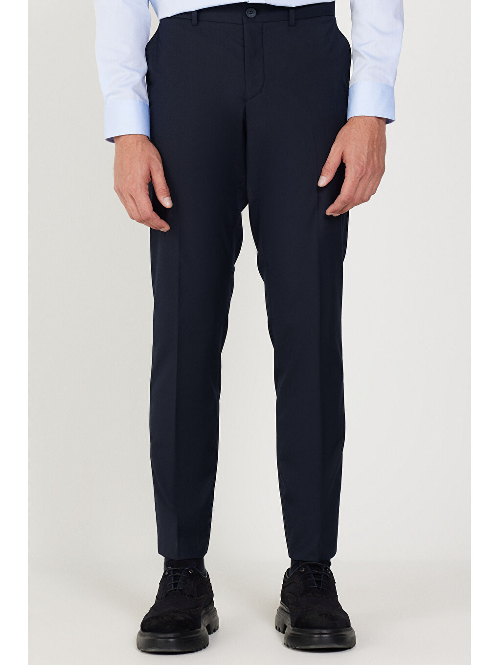 Erkek Lacivert Slim Fit Dar Kesim Yan Cepli Esnek Pantolon-1