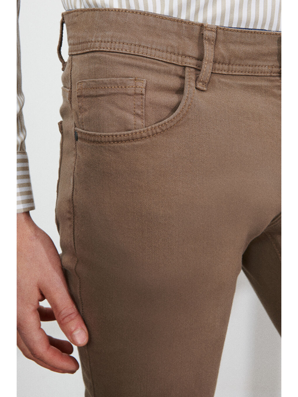 Bej Erkek Vizon 360 Derece Her Yöne Esneyen Rahat Slim Fit Pantolon-4