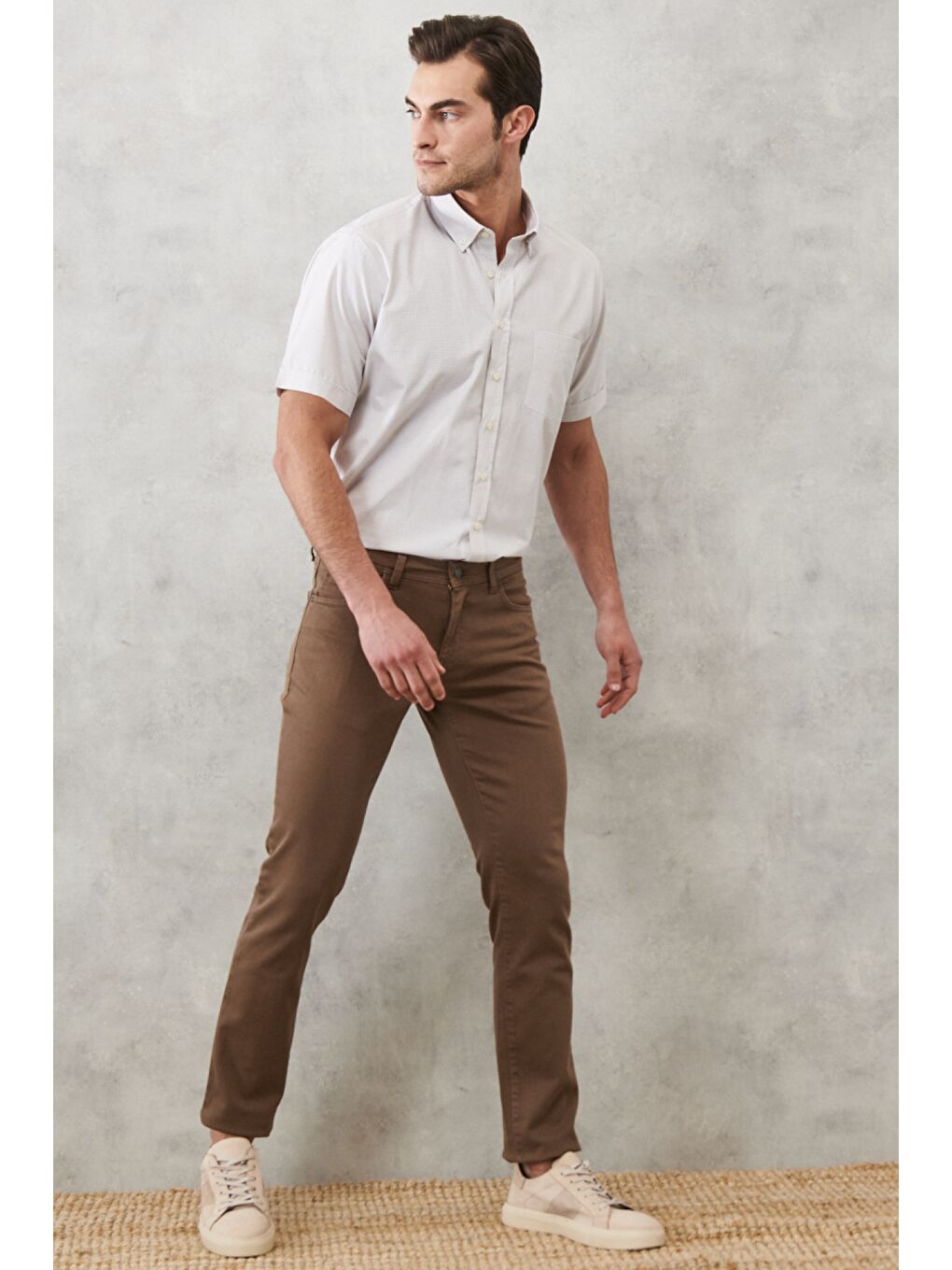 Bej Erkek Vizon 360 Derece Her Yöne Esneyen Slim Fit Dar Kesim Pamuklu Rahat Pantolon-2