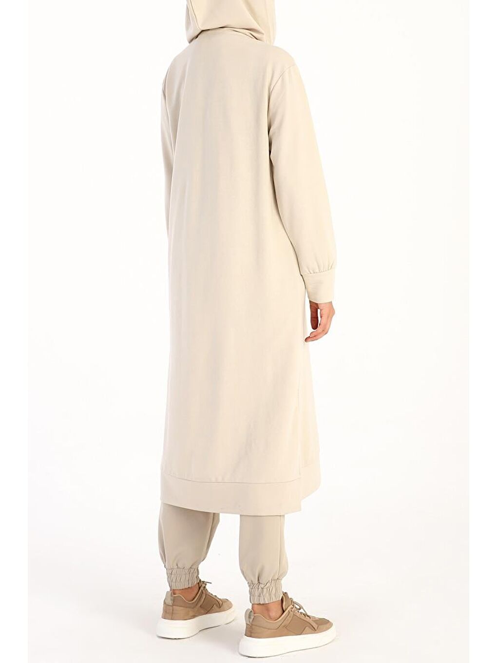 Bej Taş-Leopar Bağcıklı Kapüşonlu Rahat Tunik-2