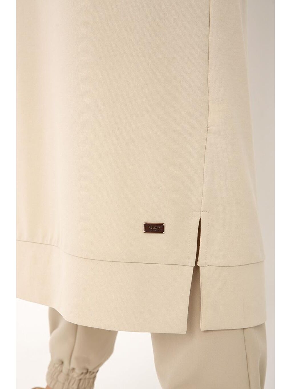 Bej Taş-Leopar Bağcıklı Kapüşonlu Rahat Tunik-4