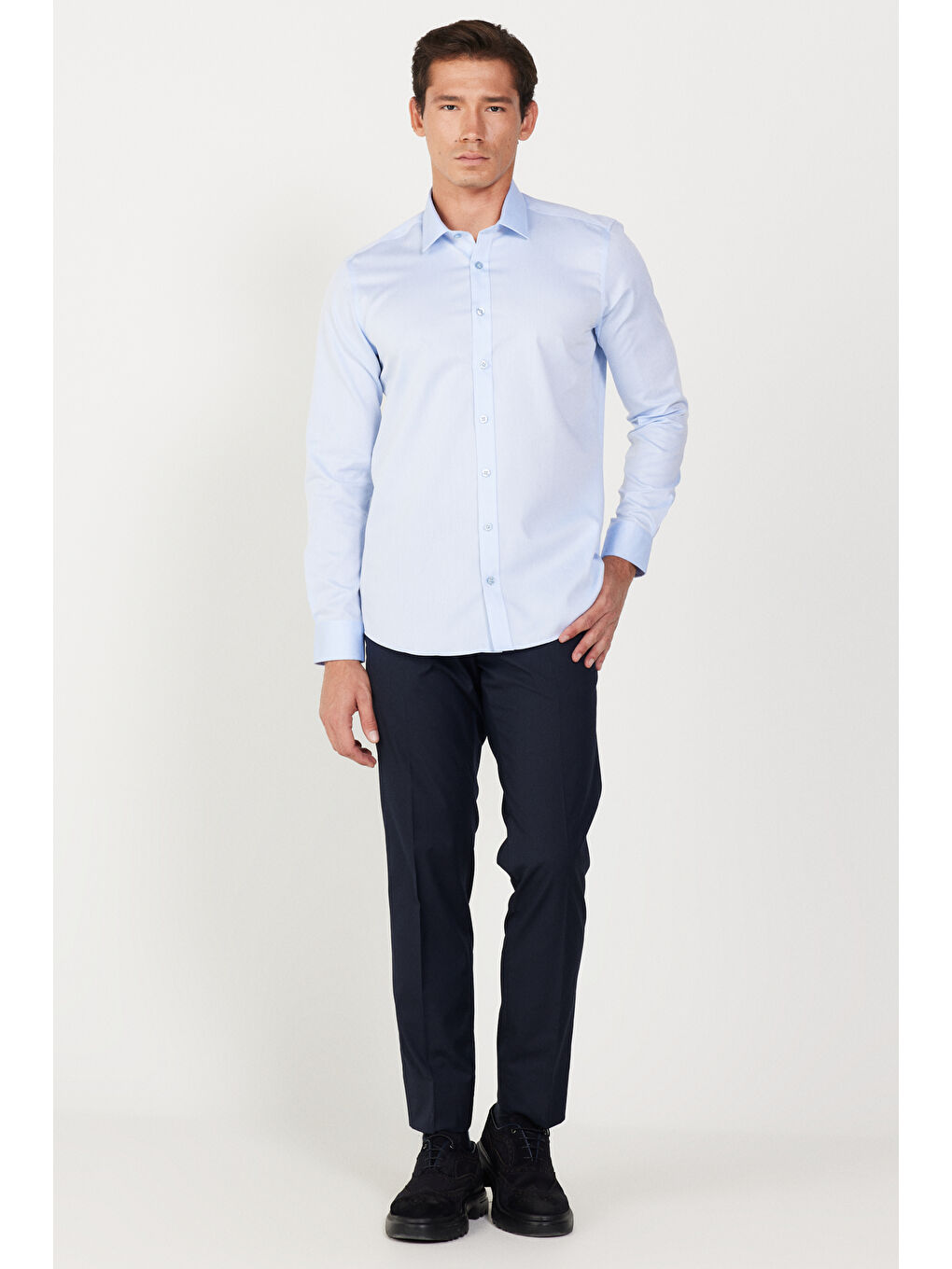 Erkek Lacivert Slim Fit Dar Kesim Yan Cepli Esnek Pantolon-2