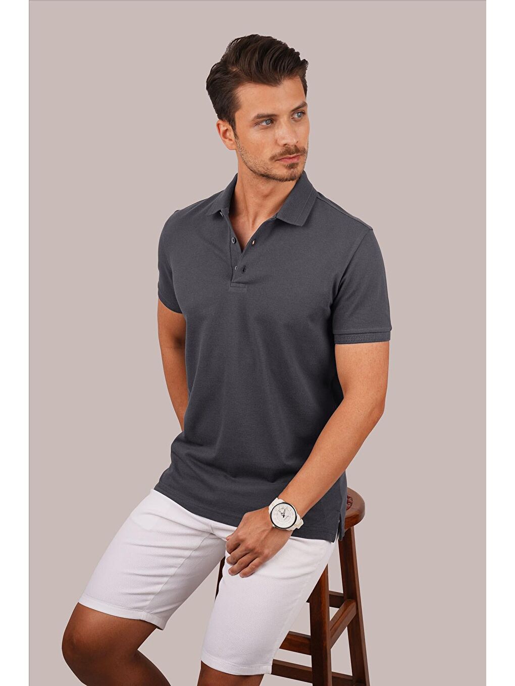 Etikmen Gri Füme Yaka Desenli Erkek Polo Yaka Tişört - 4