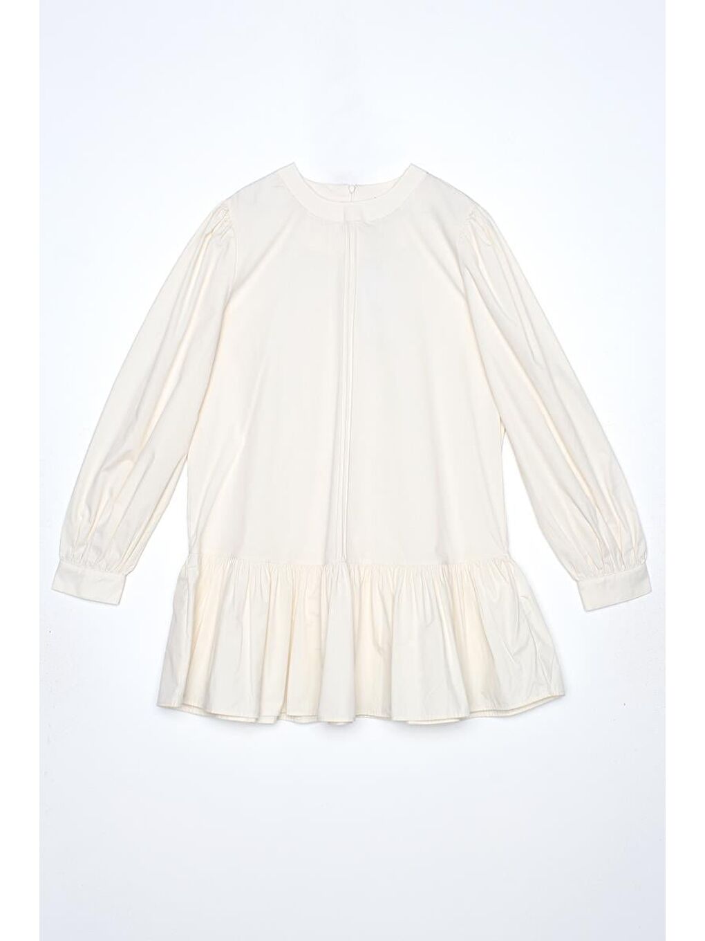 Ekru Nervürlü Yakasız Pamuklu Tunik-7