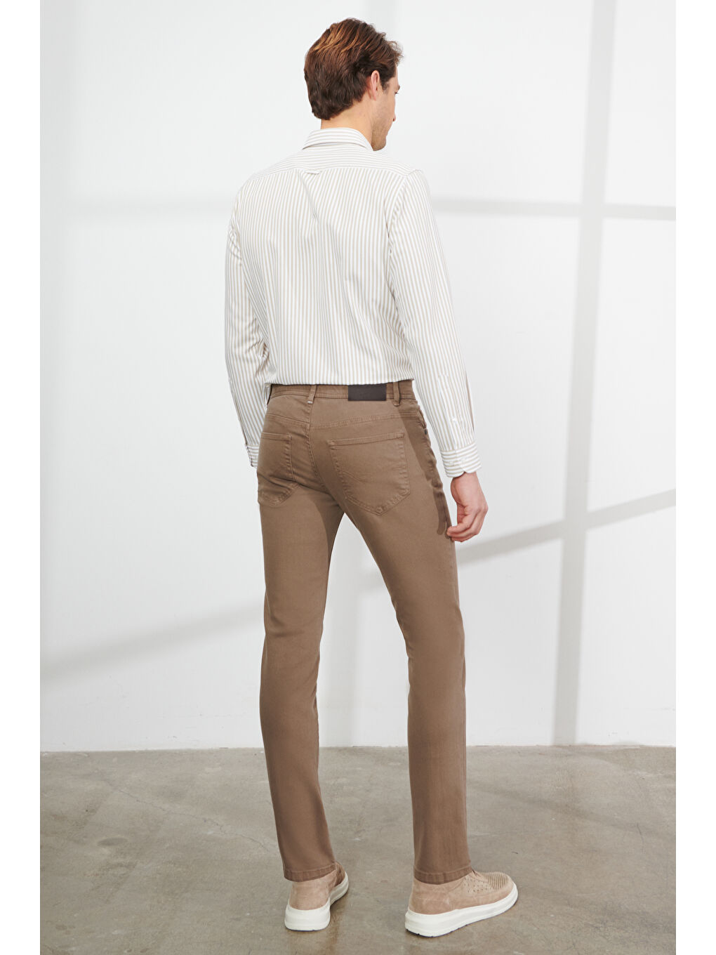 Bej Erkek Vizon 360 Derece Her Yöne Esneyen Rahat Slim Fit Pantolon-5