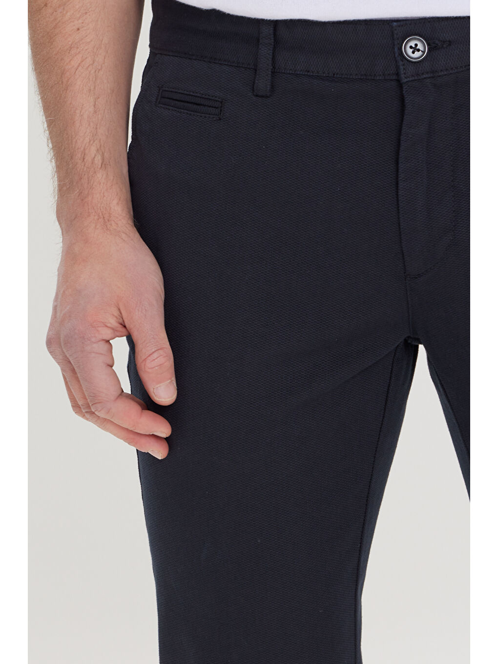 Erkek Siyah Slim Fit Dar Kesim Yan Cepli Pamuklu Esnek Armürlü Pantolon-5