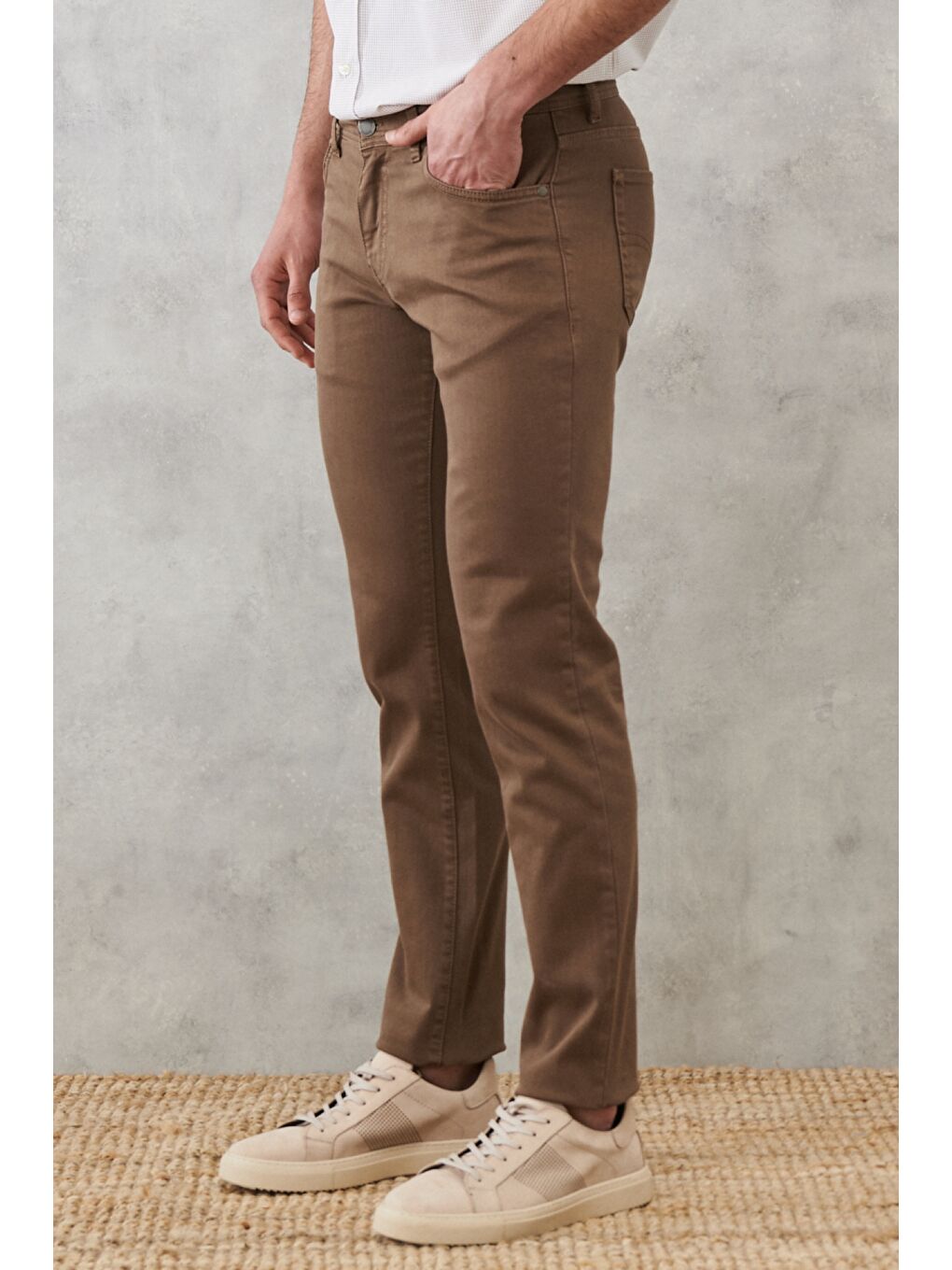 Bej Erkek Vizon 360 Derece Her Yöne Esneyen Slim Fit Dar Kesim Pamuklu Rahat Pantolon-5
