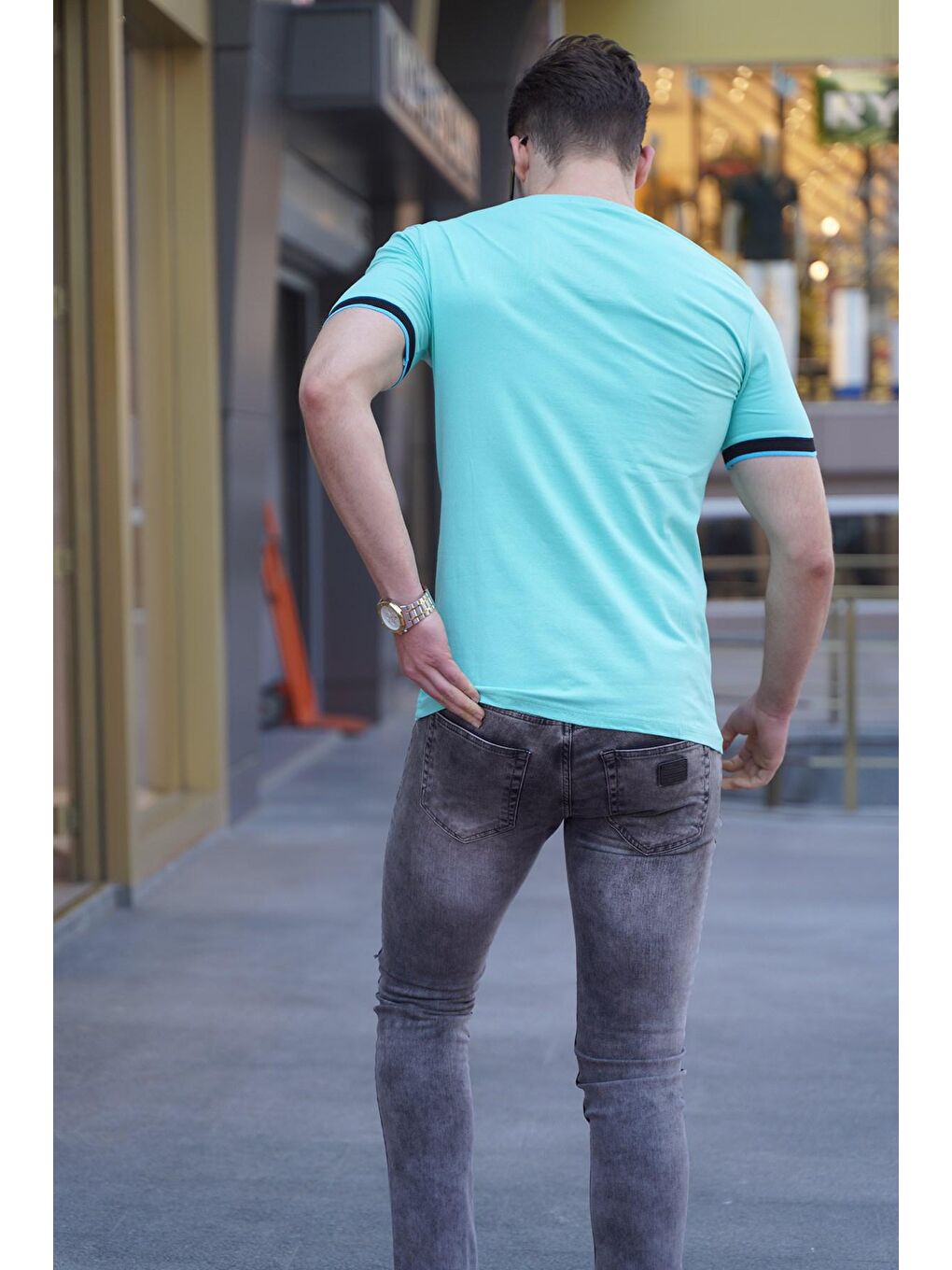 Baskılı Mint Yeşili Erkek Tişört 4593-2