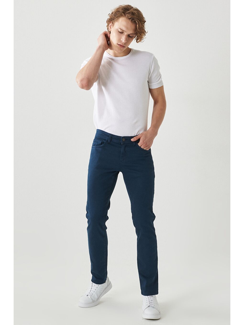 Erkek Lacivert 360 Derece Her Yöne Esneyen Slim Fit Dar Kesim Pamuklu Rahat Pantolon-2