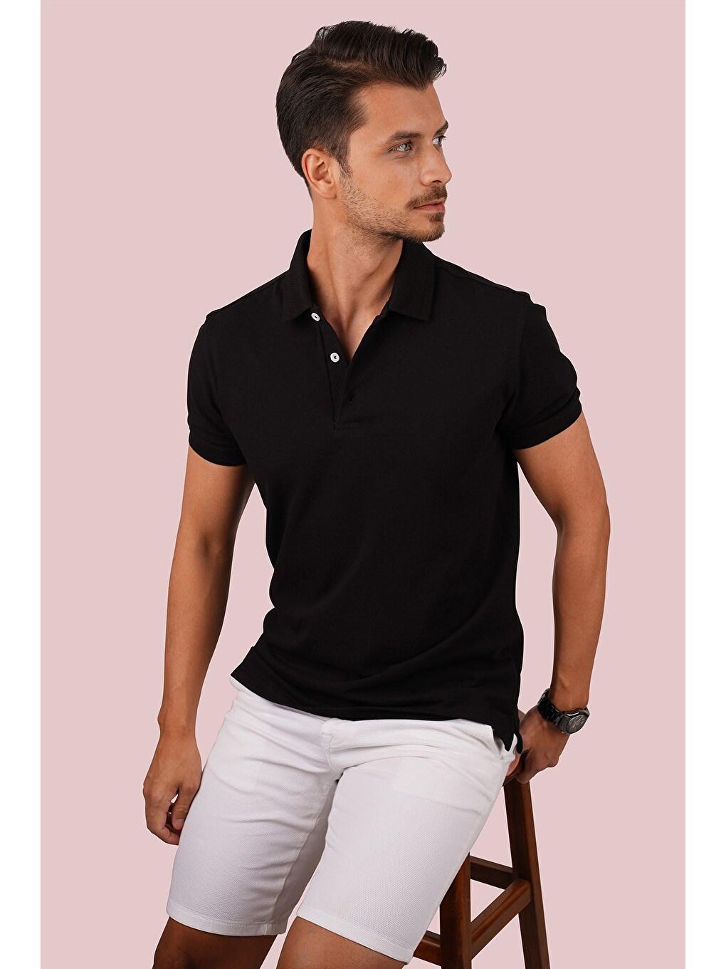 Etikmen Siyah Yaka Desenli Erkek Polo Yaka Tişört - 1