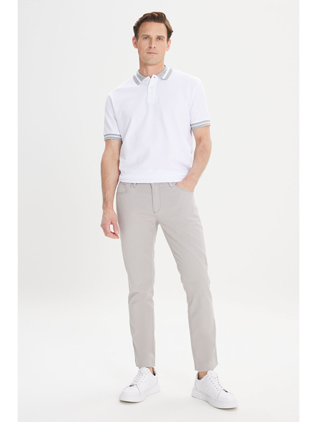 Bej Erkek Taş Slim Fit Dar Kesim 5 Cep Armürlü Esnek Pantolon-1