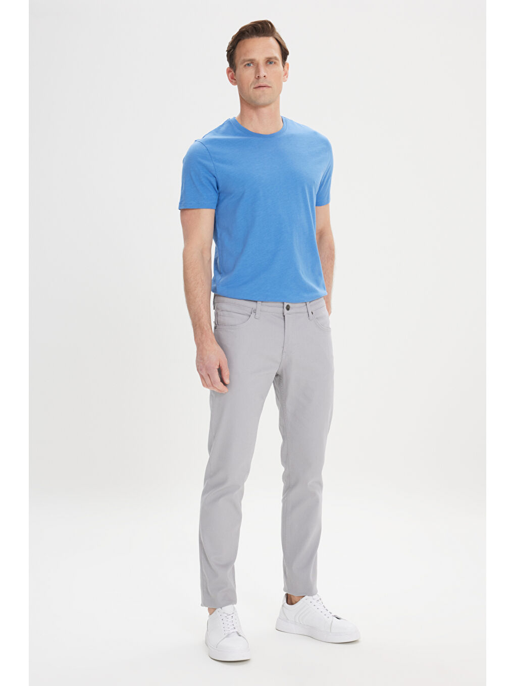 Erkek Gri 360 Derece Her Yöne Esneyen Slim Fit Dar Kesim Diyagonal Desenli Pantolon-6