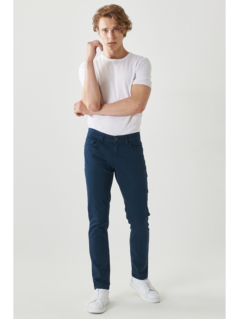 Erkek Lacivert 360 Derece Her Yöne Esneyen Slim Fit Dar Kesim Pamuklu Rahat Pantolon-5