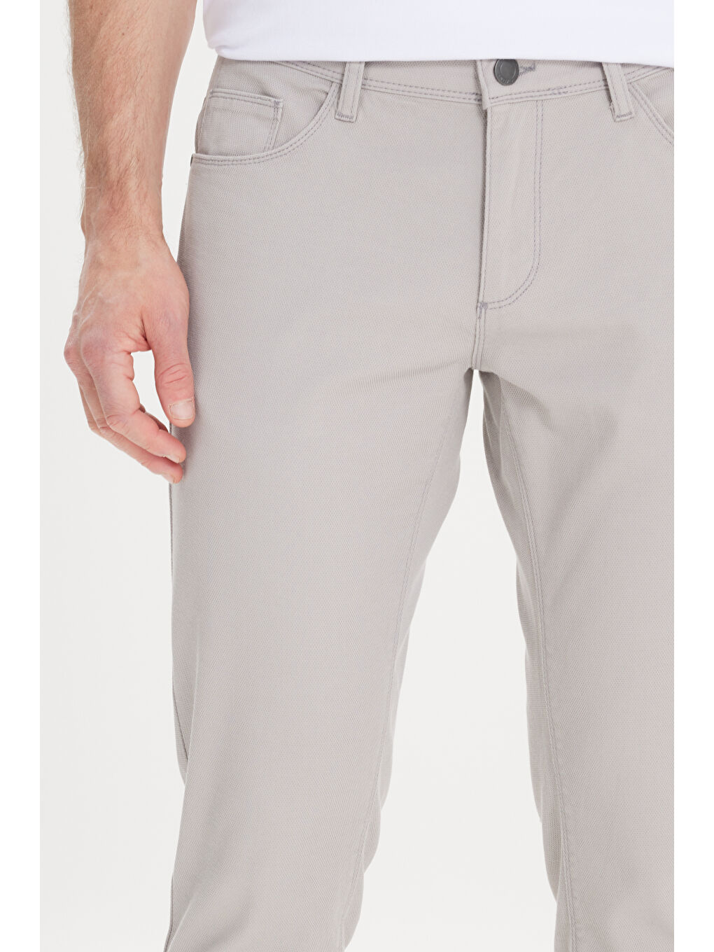 Bej Erkek Taş Slim Fit Dar Kesim 5 Cep Armürlü Esnek Pantolon-5