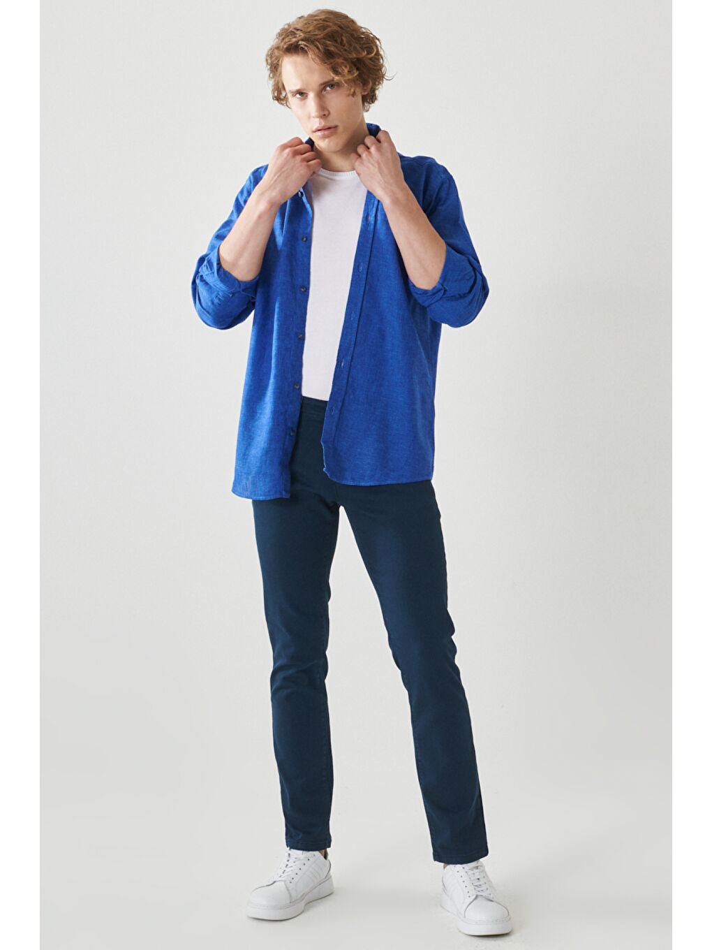 Erkek Lacivert 360 Derece Her Yöne Esneyen Slim Fit Dar Kesim Pamuklu Rahat Pantolon-6