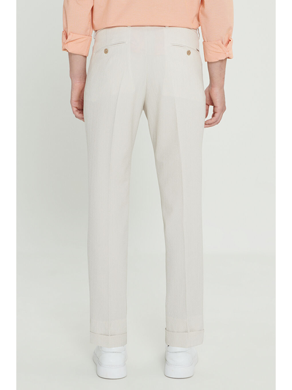 Erkek Bej Slim Fit Dar Kesim Kırışmaz Kumaş Gofre Desenli Beli Lastikli Pantolon-6