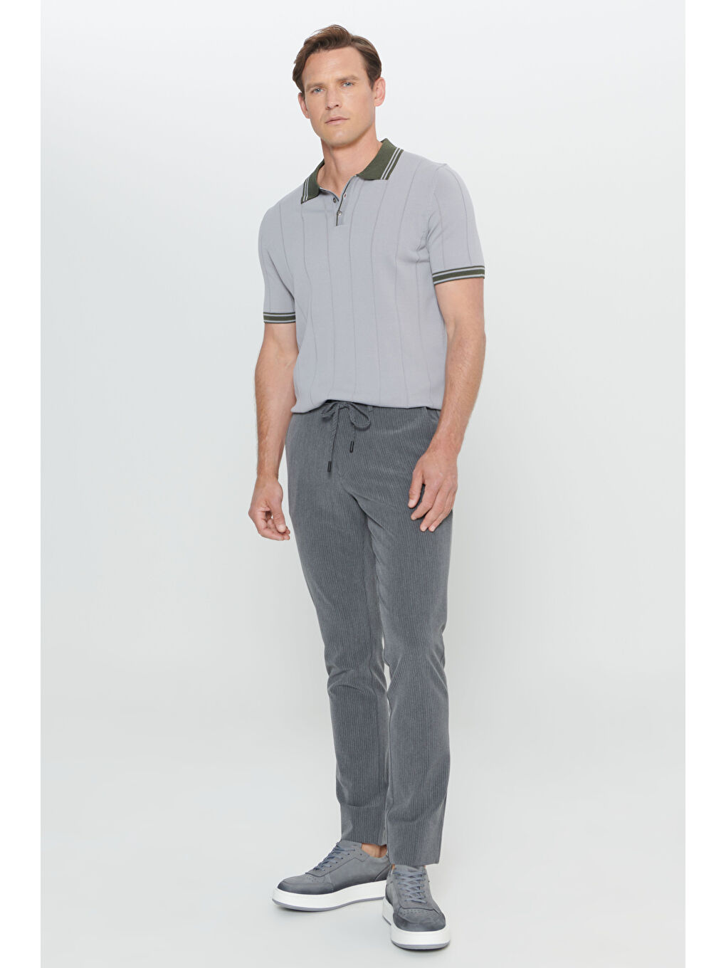 Erkek Antrasit Slim Fit Dar Kesim Yan Cepli Desenli Beli Lastikli Pantolon-4