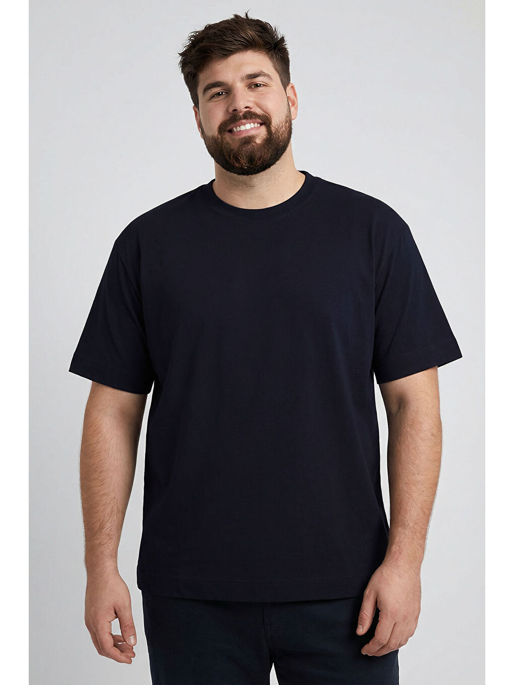 Lacivert Basic Kısa Kol O Yaka  Erkek Büyük Beden Tişört - 88072-2