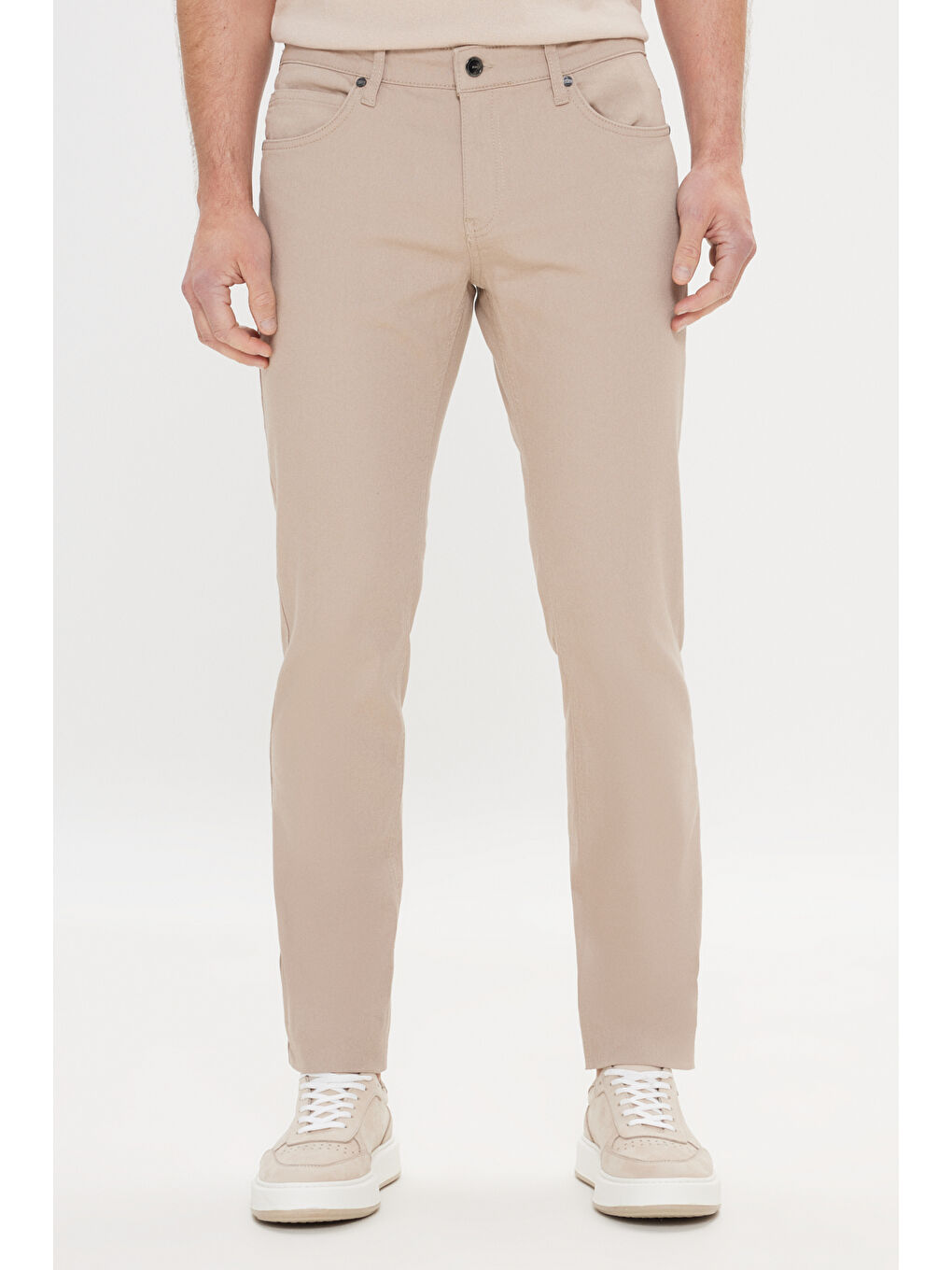 Bej Erkek Taş 360 Derece Her Yöne Esneyen Slim Fit Dar Kesim Diyagonal Desenli Pantolon-2