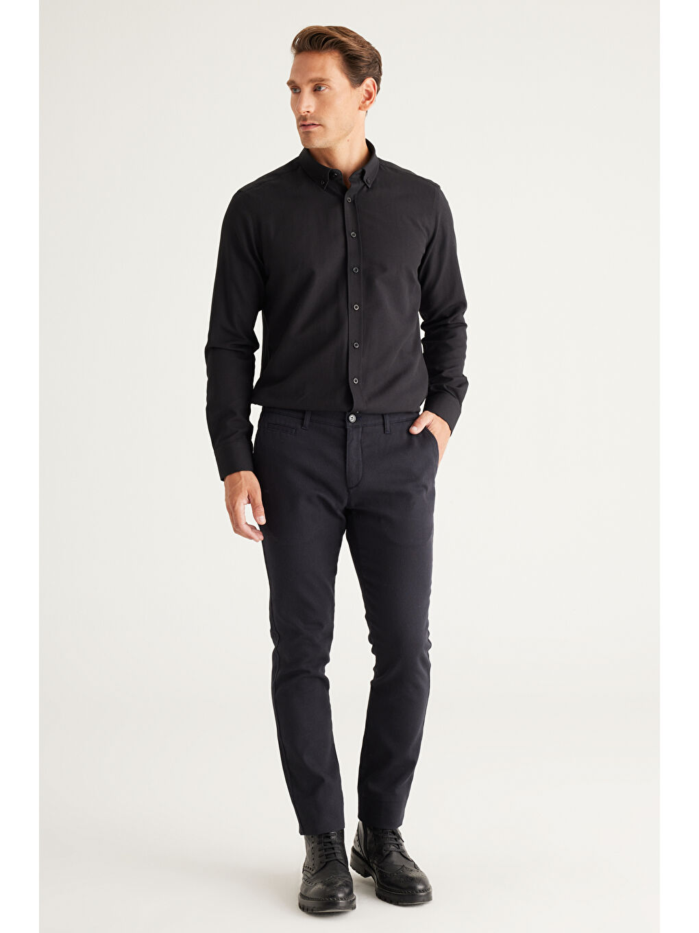 Erkek Antrasit Slim Fit Dar Kesim Yan Cepli Pamuklu Esnek Pantolon-1