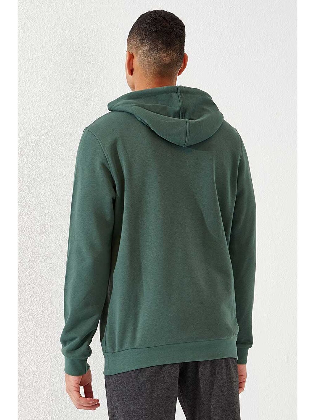 Yeşil Kanguru Cep Standart Kalıp Kapüşonlu  Erkek Hoodie - 87872-3