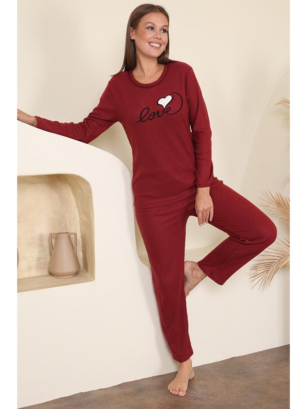 Mürdüm Büyük Beden Tavşan Baskılı Pijama Takımı