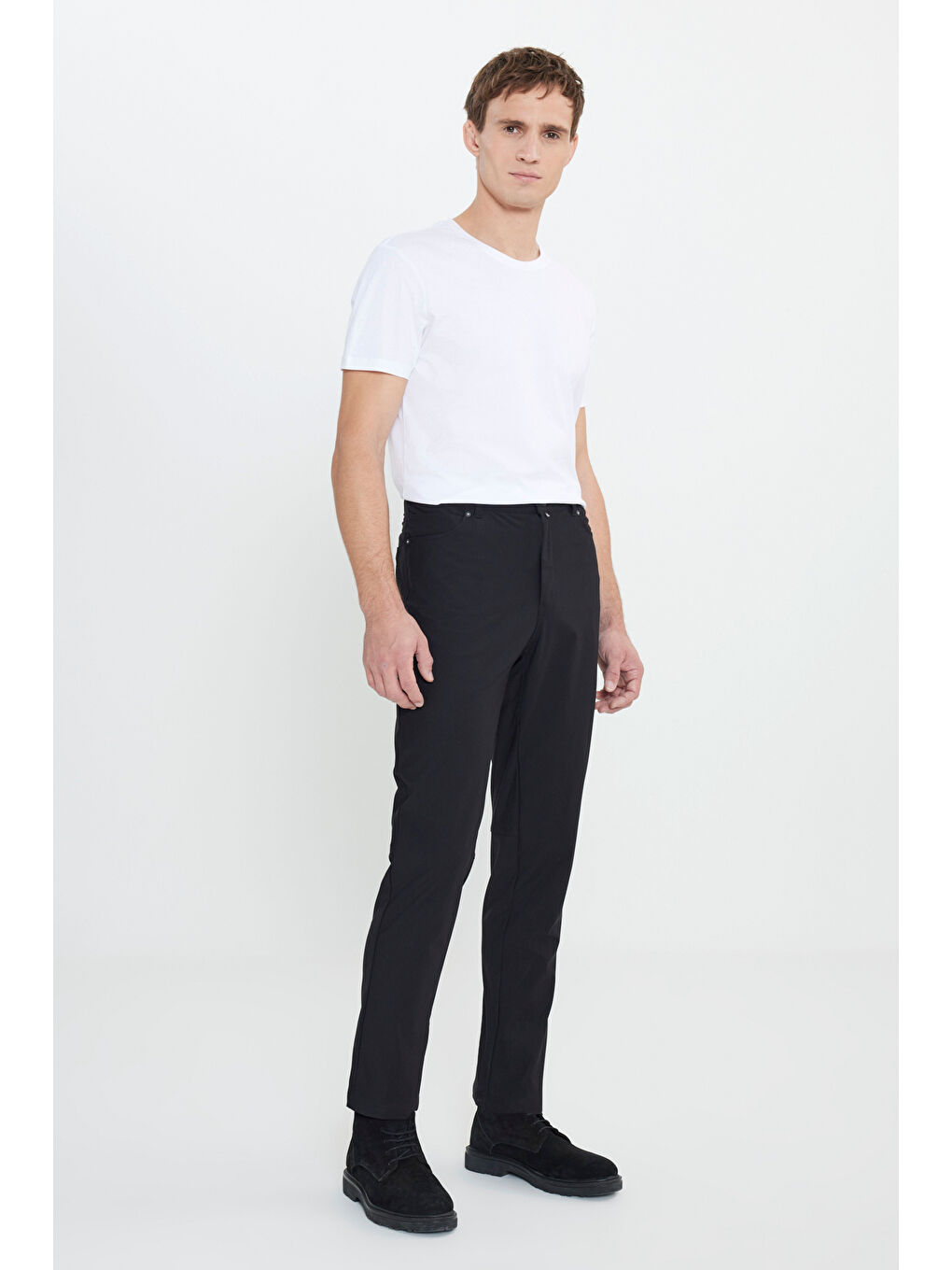 Erkek Siyah 360 Her Yöne Esneyen Slim Fit Dar Kesim 5 Cep Casual Pantolon-2