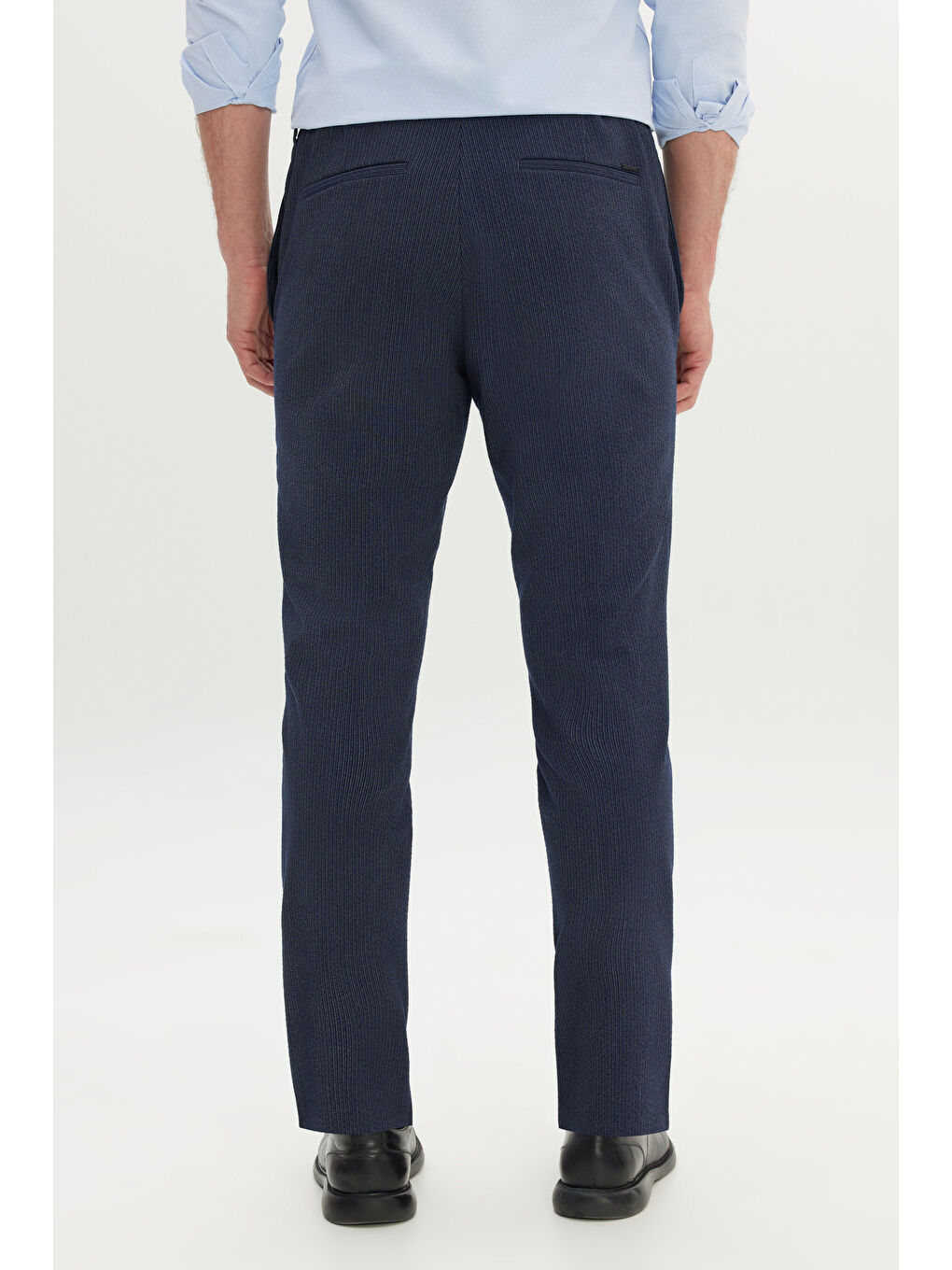 Erkek Lacivert Slim Fit Dar Kesim Gofre Desenli Esnek Beli Bağlamalı Pantolon-5