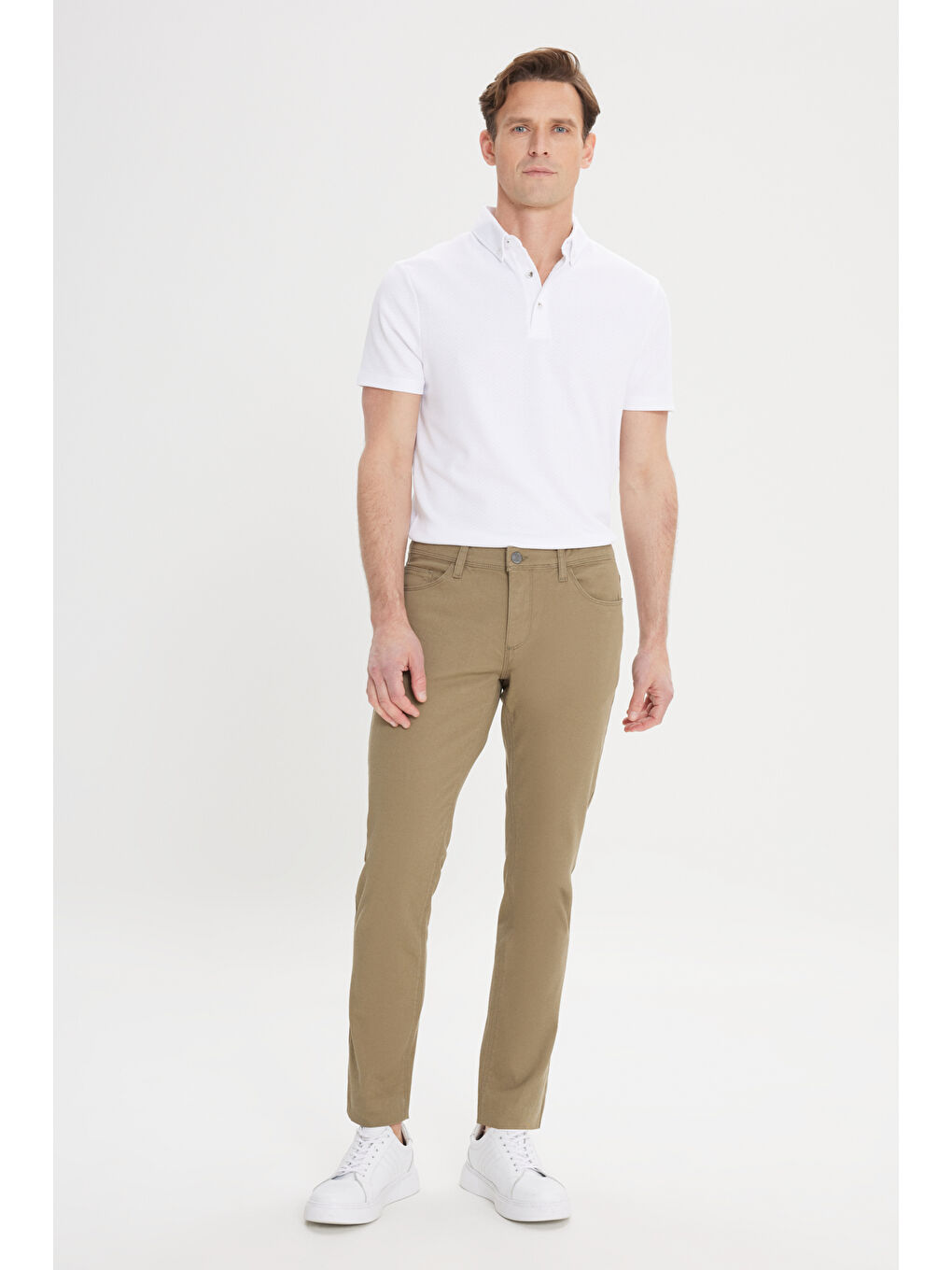 Erkek Yeşil Slim Fit Dar Kesim 5 Cep Armürlü Esnek Pantolon-1