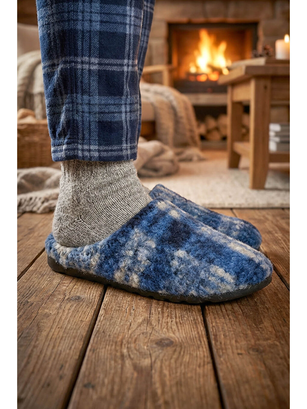 Lacivert Erkek Kışlık Rahat Taban Ev Bahçe Gondol Terlik