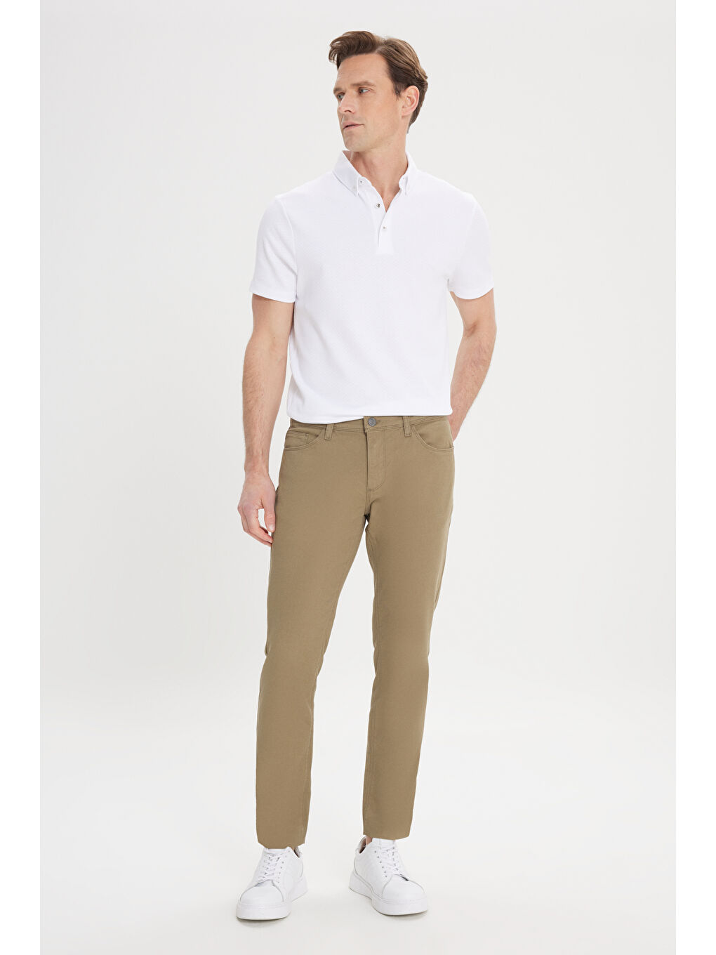 Erkek Yeşil Slim Fit Dar Kesim 5 Cep Armürlü Esnek Pantolon-2