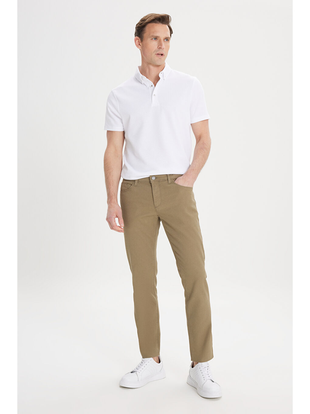 Erkek Yeşil Slim Fit Dar Kesim 5 Cep Armürlü Esnek Pantolon-4