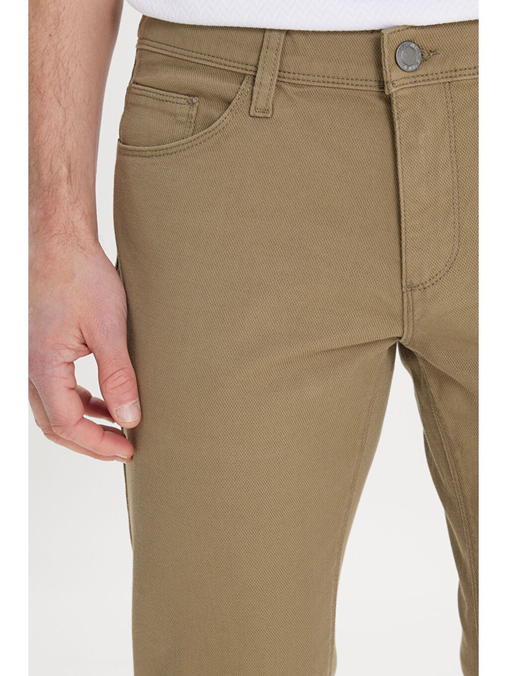 Erkek Yeşil Slim Fit Dar Kesim 5 Cep Armürlü Esnek Pantolon-5