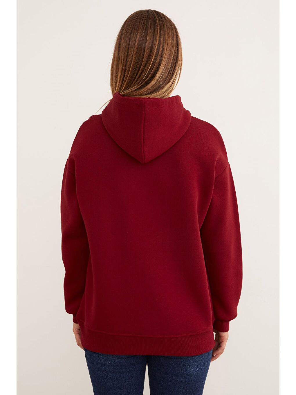 Bordo 3 İplik Rugby Nakışlı Kapüşonlu Sweatshirt-3