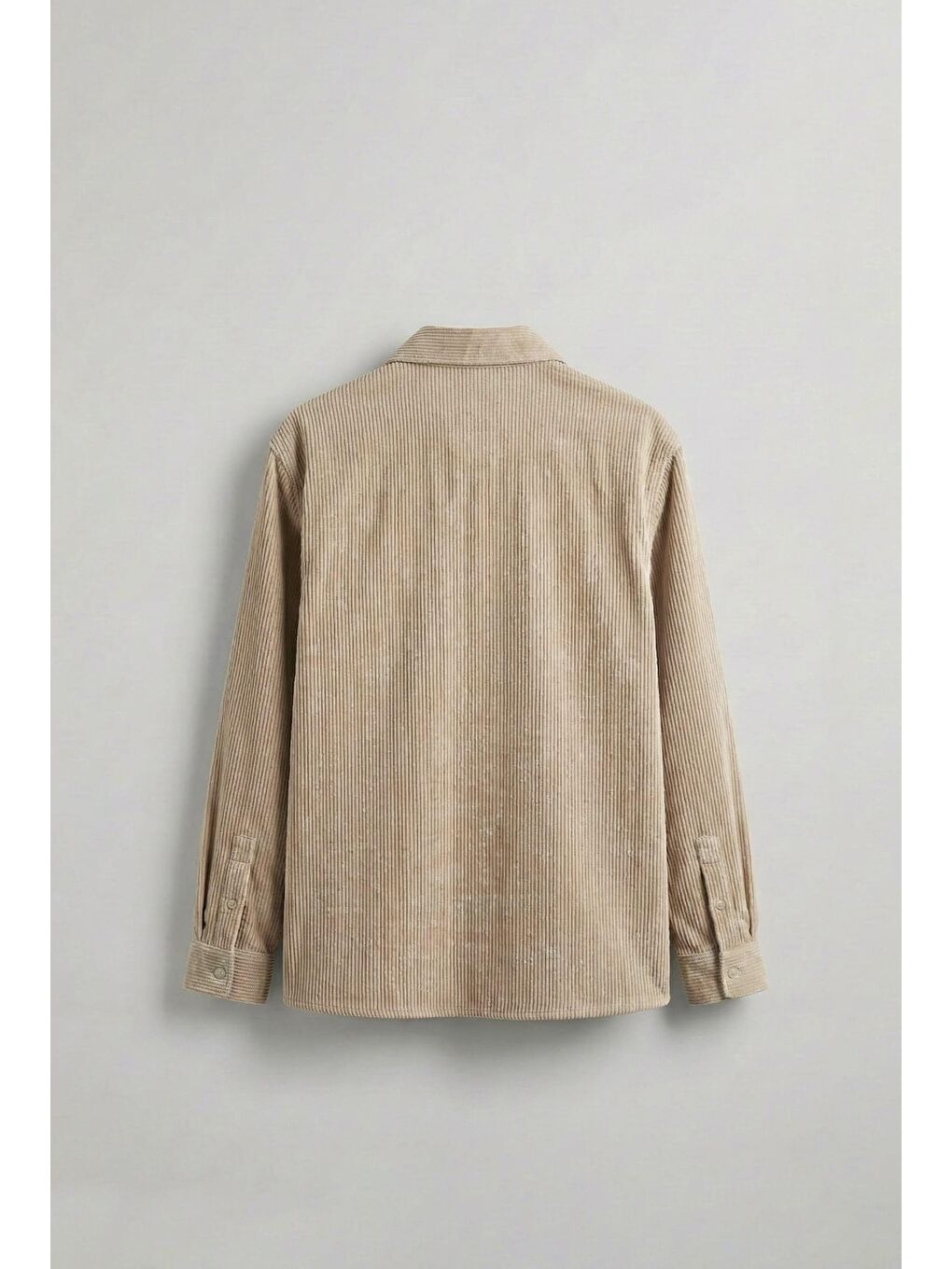 Bej Erkek Oversize Kadife Dokulu Uzun Kollu Gömlek Taş Rengi-1