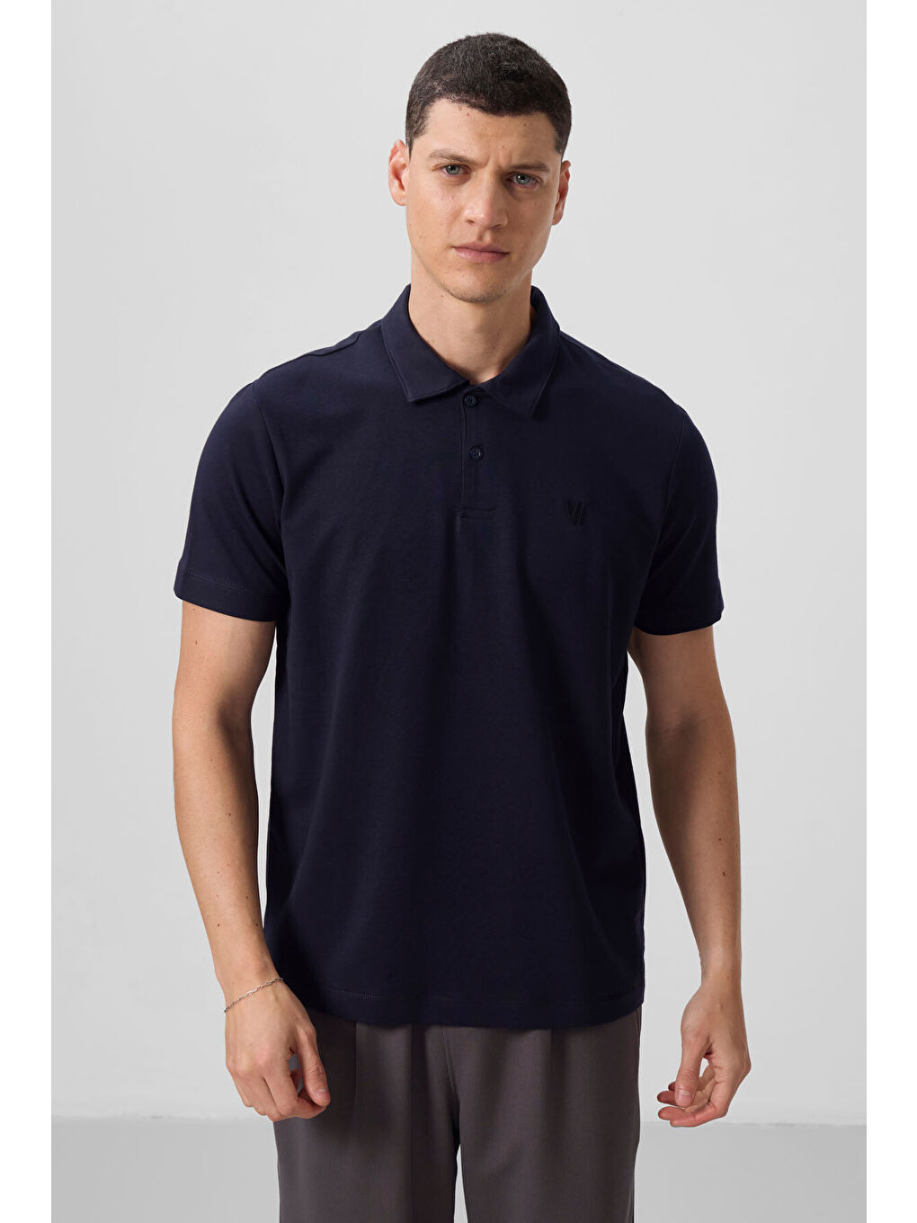 Lacivert Basic Göğüs Logolu Standart Kalıp Triko Polo Yaka Erkek Tişört - 87768-1